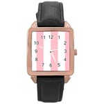 Vertical Stripes - White and Pink Rose Gold Leather Watch