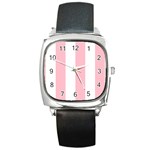 Vertical Stripes - White and Pink Square Metal Watch