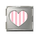 Vertical Stripes - White and Pink Mega Link Heart Italian Charm (18mm)