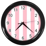 Vertical Stripes - White and Pink Wall Clock (Black)