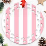 Vertical Stripes - White and Pink Ornament (Round Filigree)
