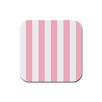 Vertical Stripes - White and Pink Rubber Square Coaster (4 pack)