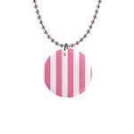 Vertical Stripes - White and Flamingo Pink 1  Button Necklace