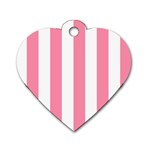 Vertical Stripes - White and Flamingo Pink Dog Tag Heart (One Side)