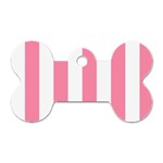 Vertical Stripes - White and Flamingo Pink Dog Tag Bone (Two Sides)