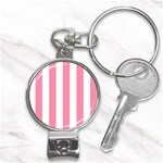Vertical Stripes - White and Flamingo Pink Nail Clippers Key Chain