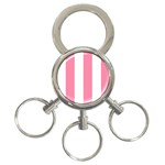 Vertical Stripes - White and Flamingo Pink 3-Ring Key Chain