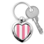 Vertical Stripes - White and Flamingo Pink Key Chain (Heart)