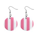 Vertical Stripes - White and Flamingo Pink 1  Button Earrings
