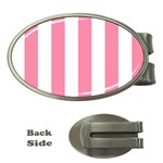 Vertical Stripes - White and Flamingo Pink Money Clip (Oval)