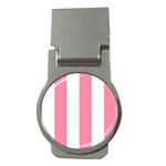 Vertical Stripes - White and Flamingo Pink Money Clip (Round)