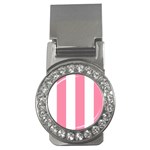 Vertical Stripes - White and Flamingo Pink Money Clip (CZ)