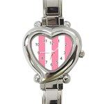 Vertical Stripes - White and Flamingo Pink Heart Italian Charm Watch