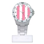 Vertical Stripes - White and Flamingo Pink Nurses Watch