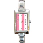 Vertical Stripes - White and Flamingo Pink Rectangle Italian Charm Watch