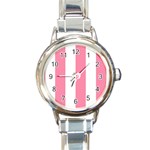Vertical Stripes - White and Flamingo Pink Round Italian Charm Watch