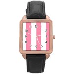 Vertical Stripes - White and Flamingo Pink Rose Gold Leather Watch