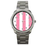 Vertical Stripes - White and Flamingo Pink Sport Metal Watch