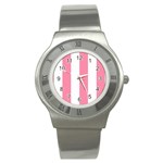Vertical Stripes - White and Flamingo Pink Stainless Steel Watch