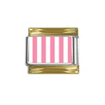 Vertical Stripes - White and Flamingo Pink Gold Trim Italian Charm (9mm)
