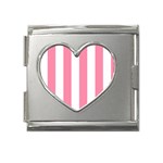 Vertical Stripes - White and Flamingo Pink Mega Link Heart Italian Charm (18mm)
