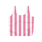 Vertical Stripes - White and Flamingo Pink Full Print Recycle Bag (S)