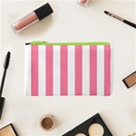 Vertical Stripes - White and Flamingo Pink Canvas Cosmetic Bag (XS)