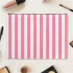 Vertical Stripes - White and Flamingo Pink Cosmetic Bag (XL)