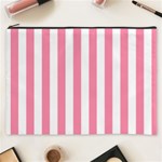 Vertical Stripes - White and Flamingo Pink Cosmetic Bag (XXXL)