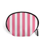 Vertical Stripes - White and Flamingo Pink Accessory Pouch (Small)