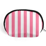 Vertical Stripes - White and Flamingo Pink Accessory Pouch (Medium)
