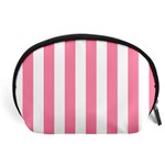 Vertical Stripes - White and Flamingo Pink Accessory Pouch (Large)