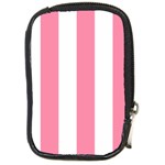 Vertical Stripes - White and Flamingo Pink Compact Camera Leather Case