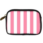 Vertical Stripes - White and Flamingo Pink Digital Camera Leather Case