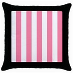 Vertical Stripes - White and Flamingo Pink Throw Pillow Case (Black)