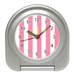 Vertical Stripes - White and Flamingo Pink Desk Alarm Clock