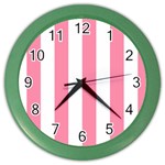 Vertical Stripes - White and Flamingo Pink Color Wall Clock