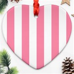 Vertical Stripes - White and Flamingo Pink Heart Ornament (Two Sides)