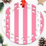 Vertical Stripes - White and Flamingo Pink Round Filigree Ornament (Two Sides)
