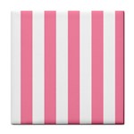 Vertical Stripes - White and Flamingo Pink Tile Coaster