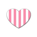 Vertical Stripes - White and Flamingo Pink Heart Coaster (4 pack)