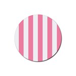 Vertical Stripes - White and Flamingo Pink Rubber Coaster (Round)