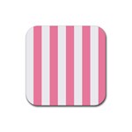Vertical Stripes - White and Flamingo Pink Rubber Coaster (Square)