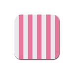 Vertical Stripes - White and Flamingo Pink Rubber Square Coaster (4 pack)