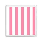 Vertical Stripes - White and Flamingo Pink Memory Card Reader with Storage (Square)