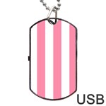 Vertical Stripes - White and Flamingo Pink Dog Tag USB Flash (One Side)