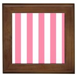 Vertical Stripes - White and Flamingo Pink Framed Tile