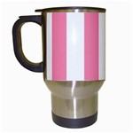 Vertical Stripes - White and Flamingo Pink Travel Mug (White)