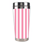 Vertical Stripes - White and Flamingo Pink Stainless Steel Travel Tumbler