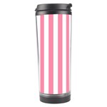 Vertical Stripes - White and Flamingo Pink Travel Tumbler